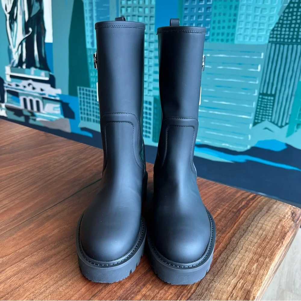 Louis Vuitton Black Matte Leather Winter Rain Boots